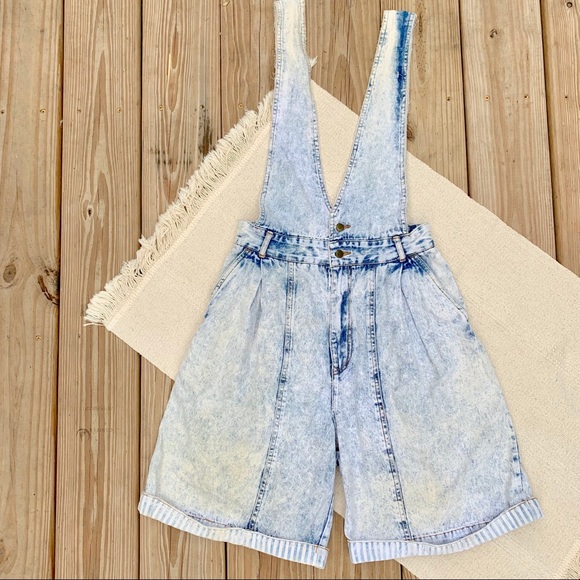 Denim - Vintage overalls bleached denim acid wash
